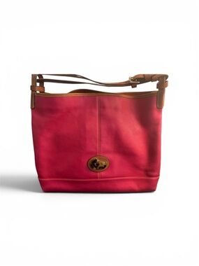 Dooney & Bourke Hot Pink Leather Shoulder Bag with Tan Trim